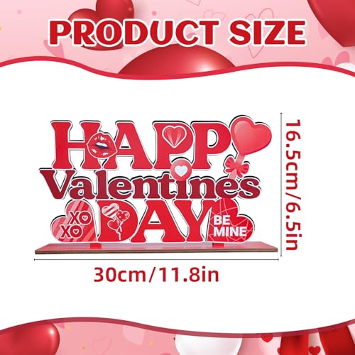 Valentines Day Table Decorations for Home Wood Decor 11.8x6.5inch Red Happy Valentines Day Centerpieces for Table Red Lip ...