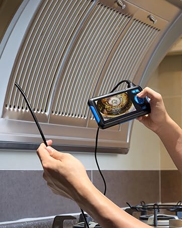 T TAKMLY Endoscope Camera with Light, Dual Lens 1080P Industrial Borescope with 8 LED Lights, 4.3'' Inspection Snake Cameras, 16.4FT Semi-Rigid Cable, IP67 Waterproof (Blue)