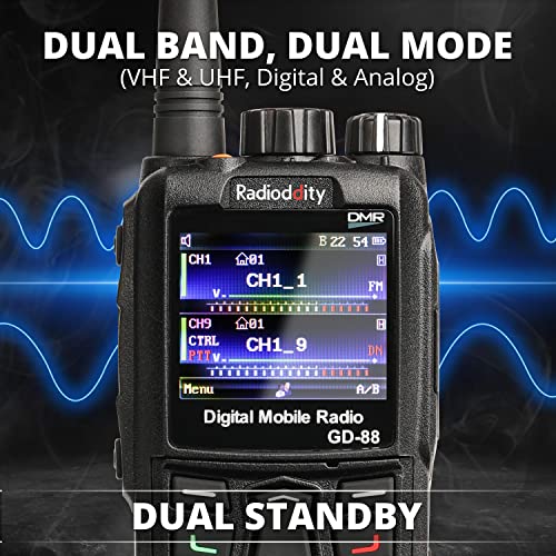 Radioddity GD-88 DMR & Analog 7W Handheld Radio, VHF UHF Dual Band Ham Two Way Radio, with GPS/APRS, Cross-Band Repeater, ...