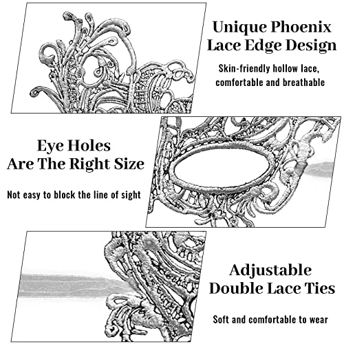 Erythem Masquerade Mask for Women, Venetian Lace Masquerade Mask for Halloween Mardi Gras Costume Party, Fit for Adult