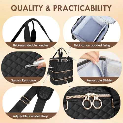 Nail Polish Organizer Bag, 3 Layers Nail Kit Organizers and Storage Case Holds 84 Bottles(15ml/0.5fl.oz)& Nail Lamp, Large Shoulder Bag Travel Carrying Case Box for Nail Supplies