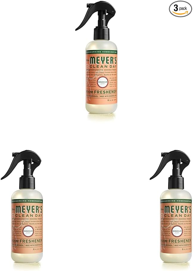 MRS. MEYER'S CLEAN DAY Room and Air Freshener Spray, Non-Aerosol Spray Bottle Infused with Essential Oils, Geranium, 8 Fl. Oz (Pack of 3)