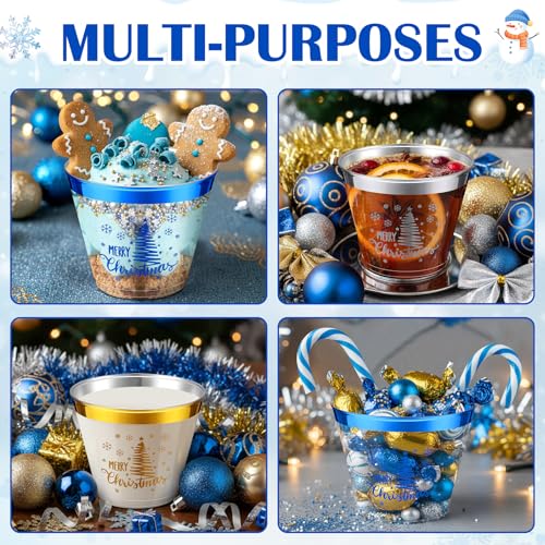 Jingmore 90 Pcs Disposable Christmas Cups 9 oz Hard Plastic Drinking Cups Christmas Tree Clear Wine Glasses Xmas Tree Tumb...