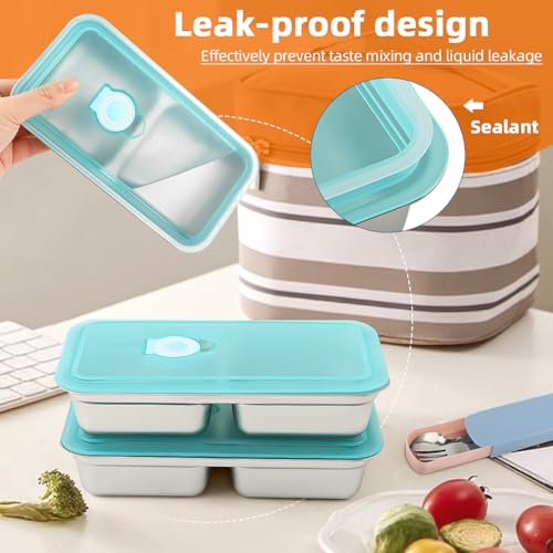 Kazheon Grab and Go Snack Containers,Stainless Steel Double Compartment Snack Containers with Lids,Reusable Condiment with...