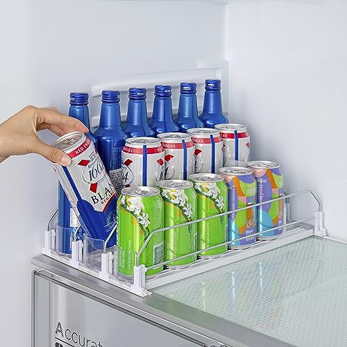 Rula Drink Organizer for Fridge, Width Adjustable Water Bottle Pusher Glide, Self-Pushing Soda Can Dispenser for Refrigera...