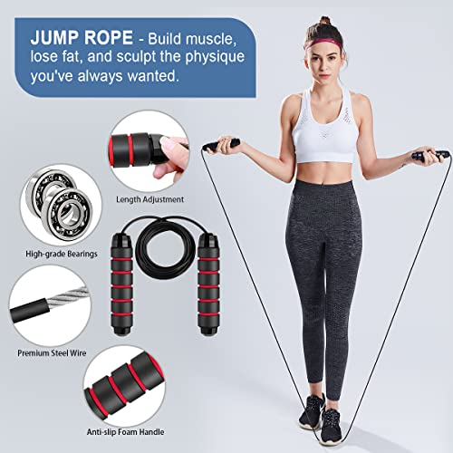 Ab Roller Wheel, 10-In-1 Ab Exercise Wheels Kit with Resistance Bands, Knee Mat, Jump Rope, Push-Up Bar - Home Gym Equipme...
