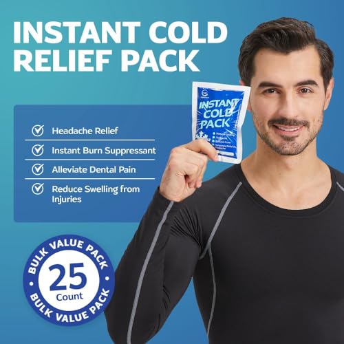 25 Pack Instant Ice Cold Pack (6” x 4.5”) - Disposable Instant Ice Packs for Injuries | Cold Compress Ice Pack for Pain Re...