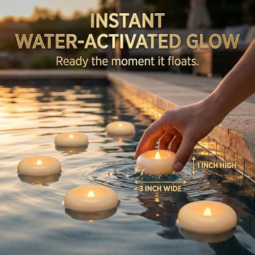 Aignis 24 Flameless LED Floating Candles, 3-Inch Plastic Battery Operated Tealights, Glow Time Over 120 Hours, Cozy Romant...