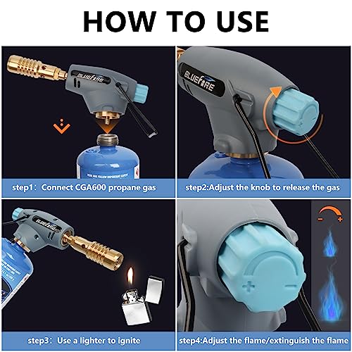 BLUEFIRE Handy Cyclone Torch Head With Propane Gas Portable Brass Gas Torch Manual Ignite Fuel by MAPP MAP PRO Propane Gas...