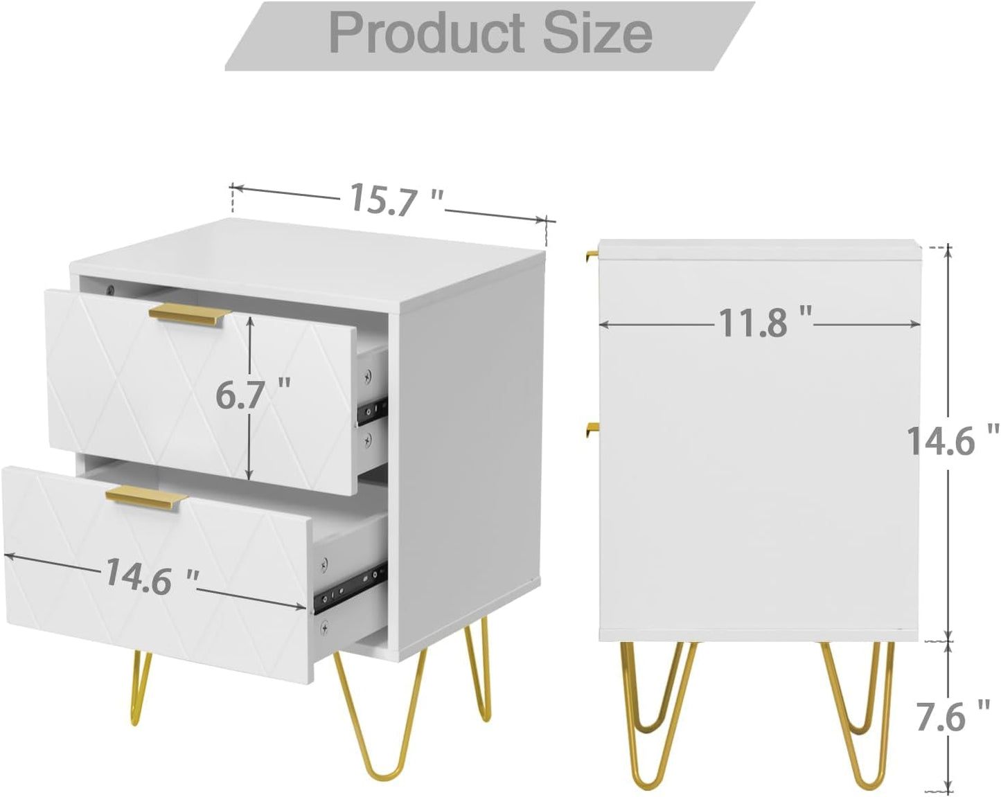 Anbuy Bedroom Sets White Sets 3 Piece, Night Stand Sets and Large 6 Drawer Dresser for Bedroom, Two Drawers Nightstand Set of 2 & 6 Drawer Dresser Combo 3 Pieces (White)