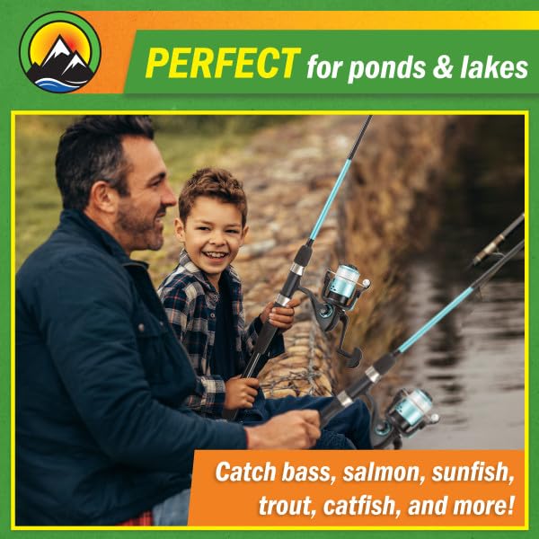 Fiberglass Fishing Rod and Spinning Reel Combo - Swarm Series Collapsible Fishing Gear for Catching Bass, Trout, Catfish, ...