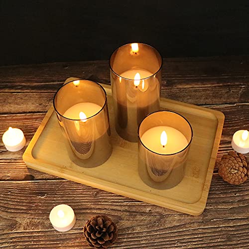 GenSwin Glass Flameless Candles with Remote Battery Operated Flickering LED Pillar Candles Real Wax 3D Wick for Wedding Fe...
