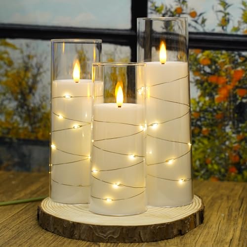 Nimiko Flickering Flameless LED Candles, 9 Pcs with Embedded Star String, Acrylic LED Pillar Candles with Remote, Suitable...