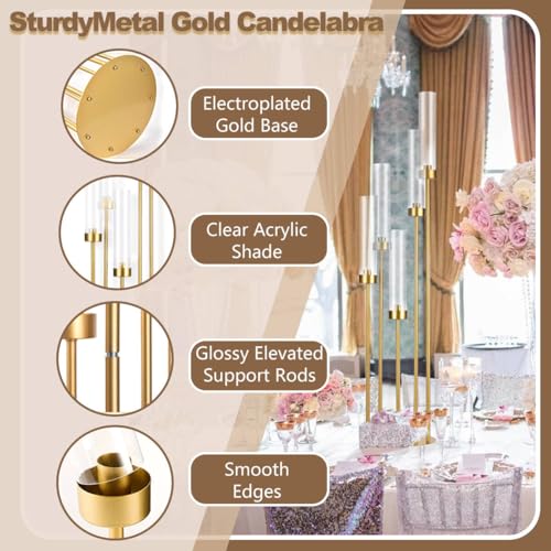 Fullvaseer 5 Arm Candelabra with Acrylic Lampshade Set of 4 Gold Candelabra for Wedding Table Birthday Party Home Decorati...