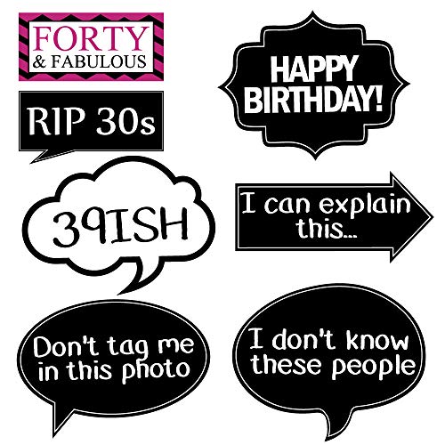 40th Birthday Photo Booth Party Props - 40 Pieces - Funny 40th Birthday Party Supplies, Decorations and Favors