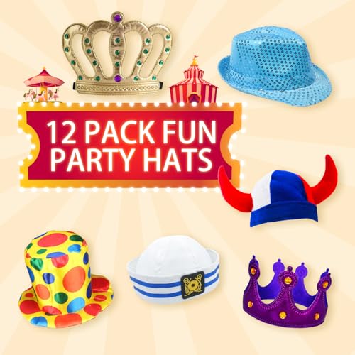 24 Funny Hats and Glasses For Photo Booth Props, 12 Assorted Crazy Party Hats, 12 Funny Party Sunglasses, Novelty Hat, Dre...