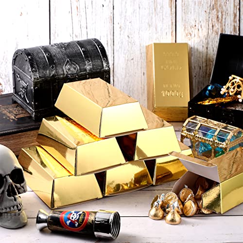 Honoson 24 Pcs Gold Bar Fake Gift Box Foil Gold Bar Party Favor Boxes Paper Golden Favor Boxes Treasure Brick for Pirate C...