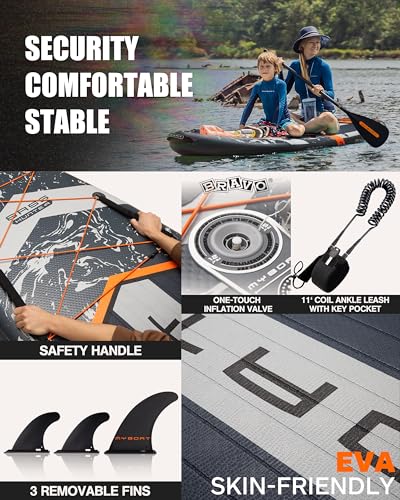 MYBOAT 11'6"×34"×6" Extra Wide Inflatable Paddle Board, Stand Up Paddle Board for Fishing, Sup Board with 3 Removable Fin...
