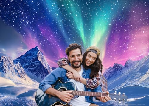 PONNYC Winnter Snow Northern Lights Backdrop Colorful Aurora Borealis Natural Scenery Snow Mountains View Night Starlit Ph...