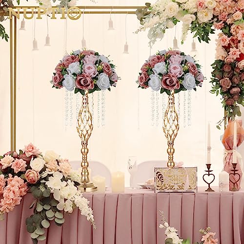 NUPTIO Large Flower Balls for Centerpieces - 2 Pcs 13.8in Diameter Dusty Rose & White Artificial Flower Ball Arrangement B...