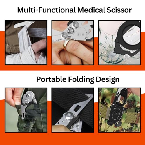6 in 1 Multifunctional Trauma Shears Foldable with Strap Cutter | Heavy Duty Stainless Steel Emergency Response Shears | S...