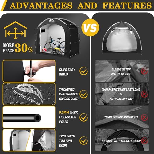 Happy Travel Bike Storage Shed Tent, Waterproof Portable Bicycle Cover with 30% More Top Storage Space for 2/3/4/5 Bikes,C...