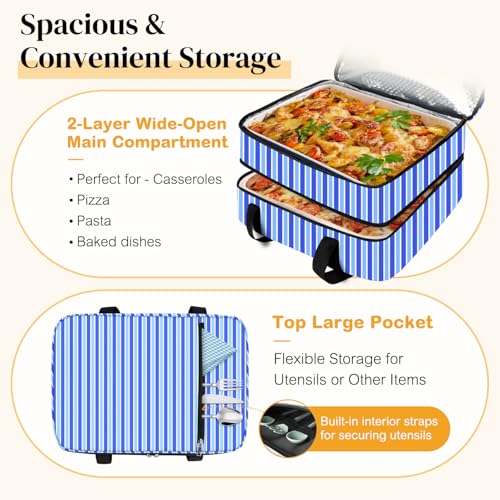 Coobiiya Insulated Casserole Carrier – Portable Tote for Hot or Cold Food, Warmer & Cooler Bag Lunch Bag, Fits 9" x 13" Ba...