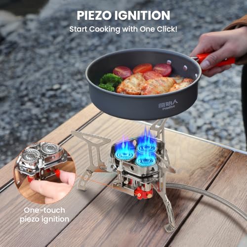 Portable Propane Camping Stove for Outdoor - GEEKHOM 6800W Windproof Gas Stove with Piezo Ignition; 2-Fuel Butane Propane ...