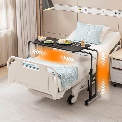 LINGMI Recliner Table, Overbed Table with Wheels Adjustable Height and Length Over Bed Desk, Hospital Heavy Duty Metal Leg...