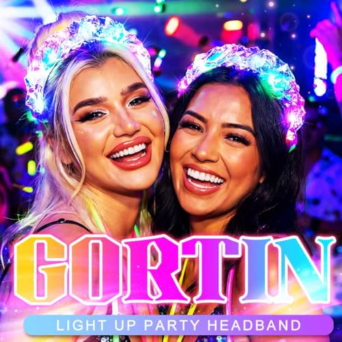 GORTIN Light up Headband LED Neon Headpiece Mardi Gras Rave Costume Hair Accessories for Women
