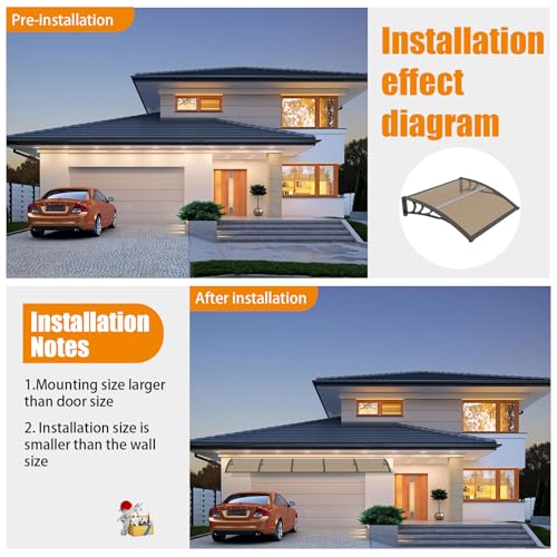 GUANSU-CN 35 * 120'' Window and Door Awning Exterior, UV/Rain/Snow/Sunlight Protection Sheet,UPF 50+ Polycarbonate Overhang Canopy,House Overdoor Awnings for Door Entrance Outside/Patio/Porch/Deck
