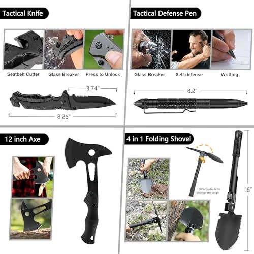 Emergency Survival Kit, 151 Pcs Survival Gear First Aid Kit, Outdoor Trauma Bag with Tactical Flashlight Knife Pliers Pen ...