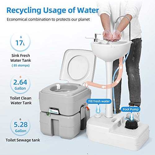 YITAHOME Portable Sink and Toilet, 17 L Hand Washing Station & 5.3 Gallon Flush Potty,for Outdoor,Camping, RV, Boat, Campe...