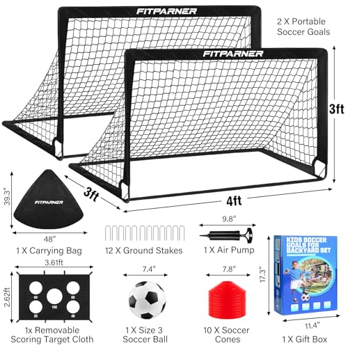 Kids Soccer Goal for Backyard Set,2 Pack of 4x3/6x4 ft Portable Pop Up Soccer Nets,Complete Youth Training Equipment with ...