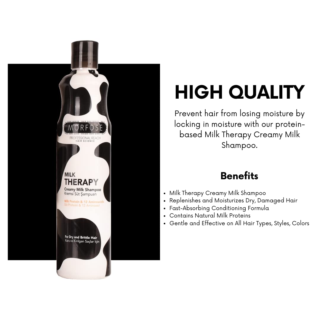 Morfose Professional Milk Therapy Creamy Hair Shampoo for Dry, Damaged, or Brittle Strands, Repairs and Protects, fuller, health