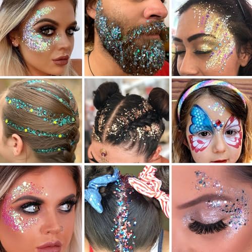 Body Glitter Stick,Halloween Face Hair Glitter Makeup for Kids Women,Waterproof Hair Glitter,Singer Concert Festival Rave ...