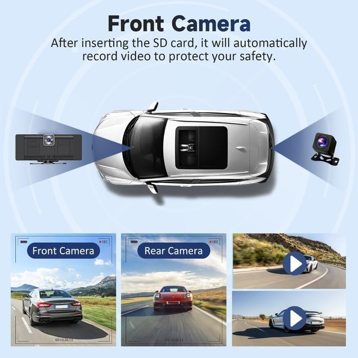 Portable Carplay Screen For Car, 10.26" Wireless Apple Carplay & Android Auto Touch Screen with 4K Dash Cam,1080P Backup C...