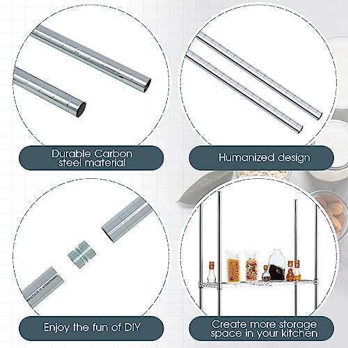 Thyle Set of 4 Wire Shelving Poles Including 8 Pcs 36'' Poles and 50 Pcs Shelf Clips, Heavy Duty Chrome Commercial Wire Sh...