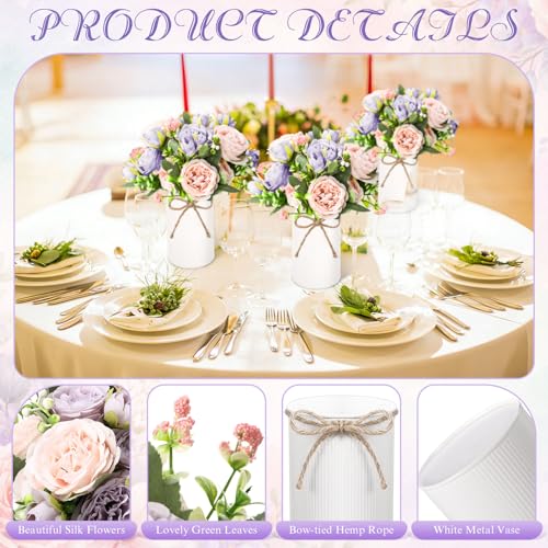 Domensi 6 Sets Wedding Floral Centerpiece for Table Decor, Artificial Peonies Silk Flowers Bouquet with Flower Foam and Me...