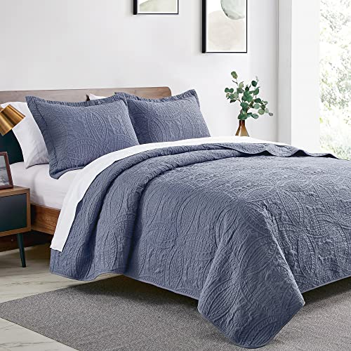 Love's cabin King Size Quilt Set Blue Bedspreads - Soft Bed Summer Lightweight Bedspread Comforter - Modern Style Coin Pat...