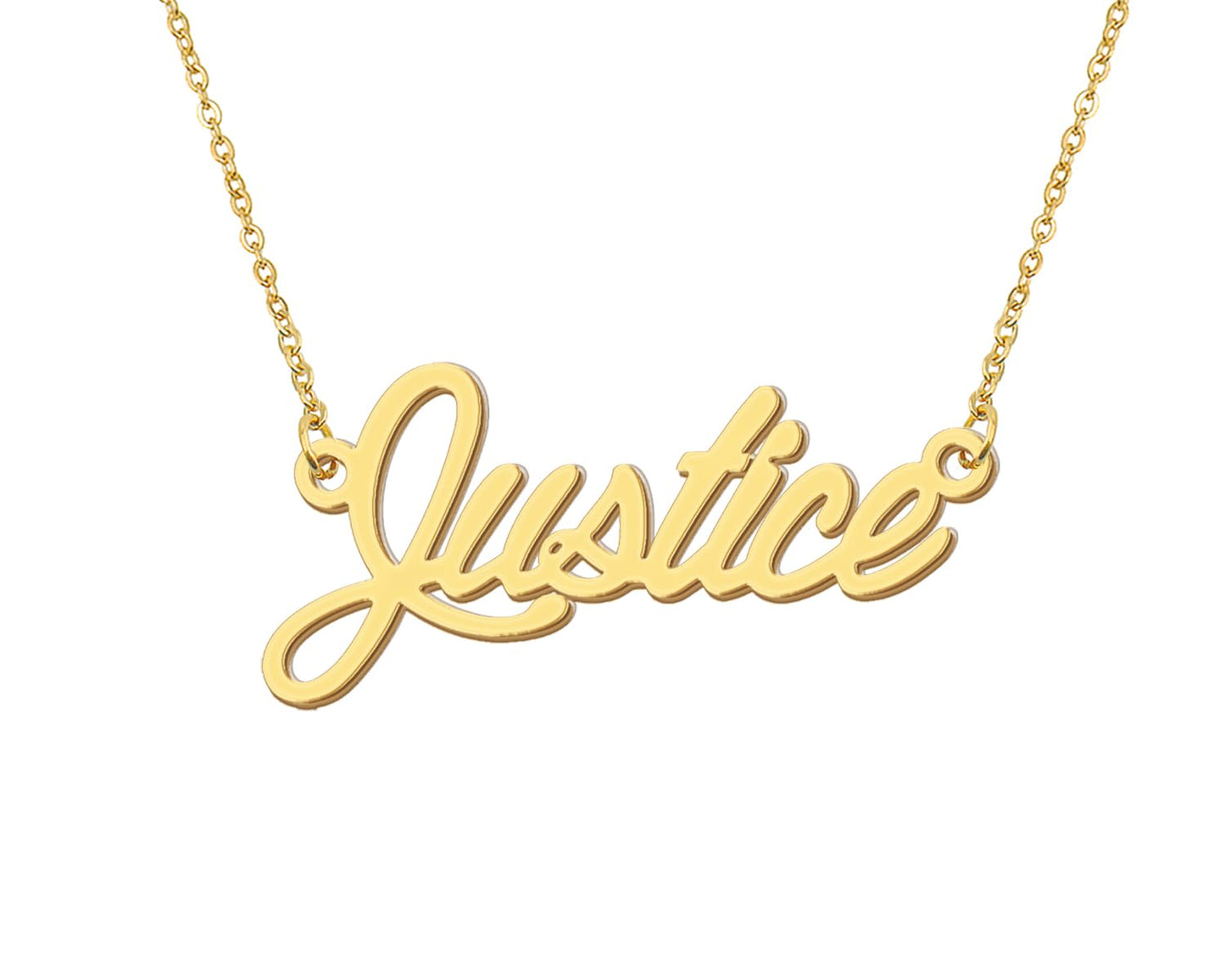 Aoloshow 18k Gold Plated Justice Name Necklace Womens Message Word Stainless Steel Jewelry for Familys Christmas
