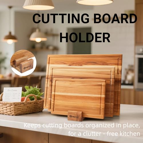 Cokka Praca Teak Cutting Board Set with Stand | 3 Pcs Durable Wooden Cutting Boards for Kitchen | Splinter-Free & No Crack...