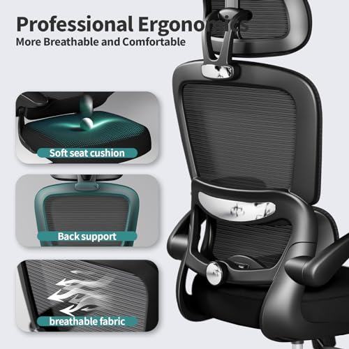 TRALT Office Chair Ergonomic Desk Chair, 330 LBS Home Mesh Office Desk Chairs with Wheels, Comfortable Gaming Chair, High ...