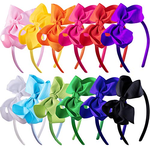 SIQUK 12 Pieces Bow Headbands for Girls Headband with Ribbon Bow Boutique Grosgrain Headbands, 12 Colors