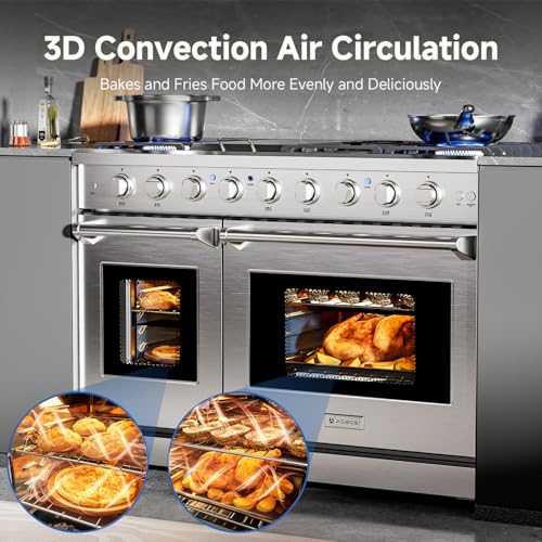 AAOBOSI 48 Inch Freestanding Gas Range Ovens with 7.0 cu.ft Large Capacity Double Convection Ovens, 6 Sealed Burners Plus ...