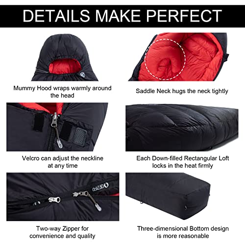 QEZER 0 Degree Sleeping Bag for Adults 650 Fill Power Down Sleeping Bag for Cold Weather -20F / -8F / 0F / 10F Large Light...