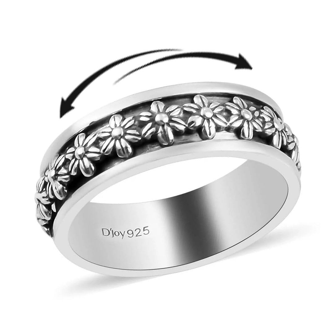 Shop LC Spinner Ring for Women - Spinning Anxiety Ring for Men - Wedding Band 925 Sterling Silver Platinum Plated Daisy Flower J