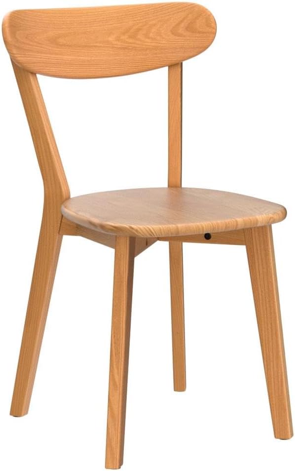 Grewood 100% Solid Oak Wood Dining Chairs Set of 2, Mid Century Modern with Wide Rounded Backrest, Chairs for Dining Room, Kitchen Chairs, Original Wood Color