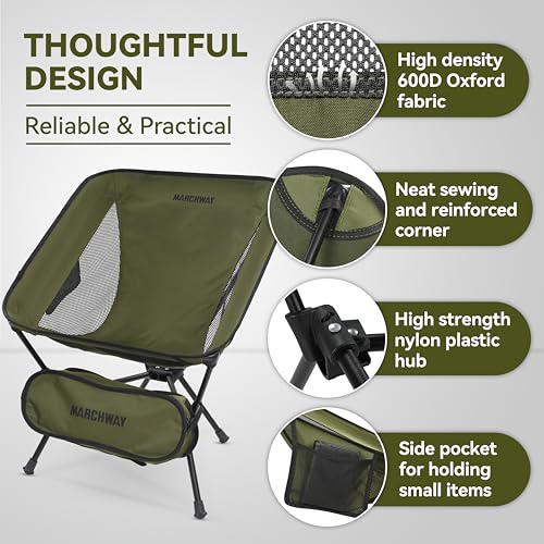 MARCHWAY Lightweight Folding Camping Chair, Portable Foldable Compact for Outdoor Camp, Travel, Beach, Picnic, Festival, H...