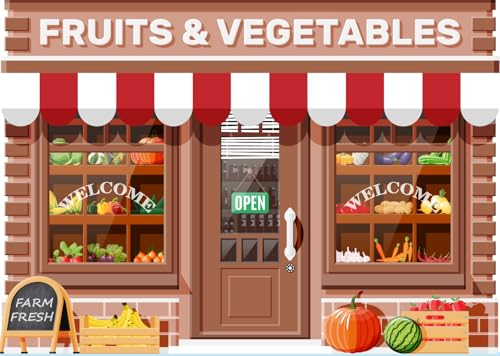 BELECO 7x5ft Fabric Fruits and Vegetables Store Backdrop Farm Fresh Organic Fruit Vegetable Supermarket Background Nutriti...